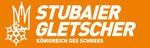 Logo vom Stubaier Gletscher mit Schneeflocke auf orangefarbenem Hintergrund